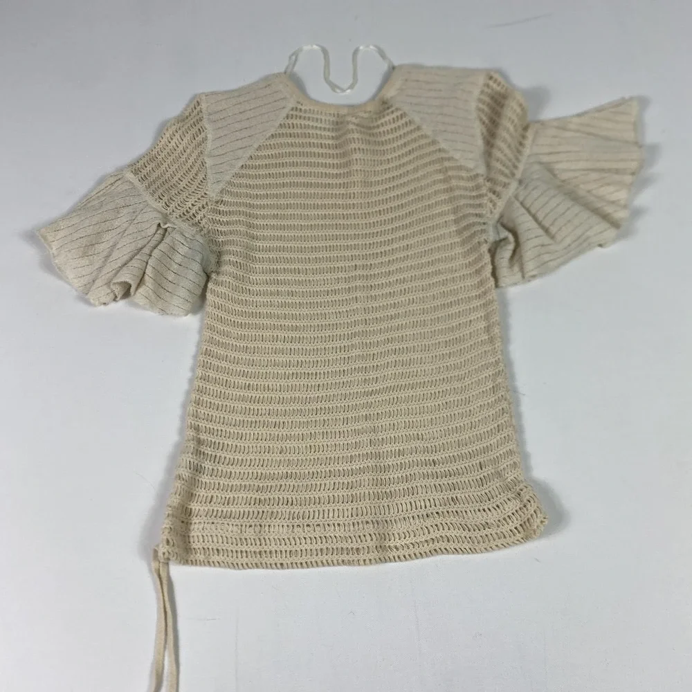 Free People Sweater Womens XS White Open Knit Ruffle‎ Bell Sleeve Boho Top